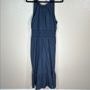 a new day Smocked Navy Halter Midi Dress Size Medium Flowy Summer Dress
